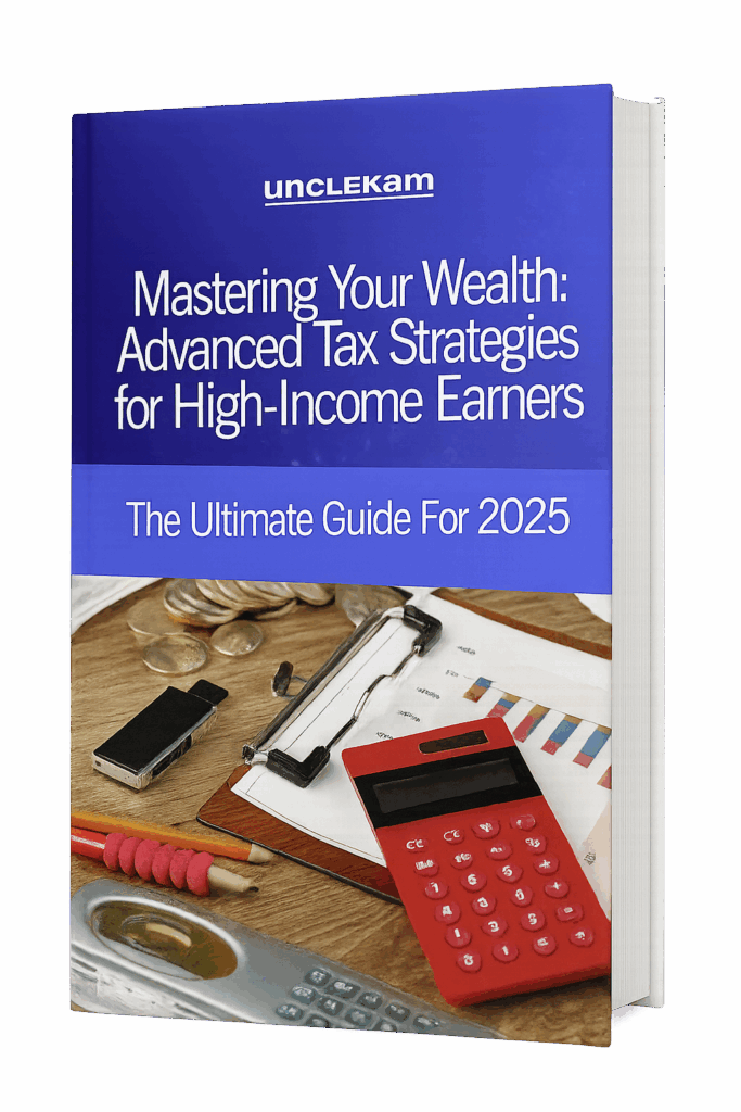 Cover of the Uncle Kam ebook: 'Mastering Your Wealth: Advanced Tax Strategies for High-Income Earners, The Ultimate Guide For 2025'.