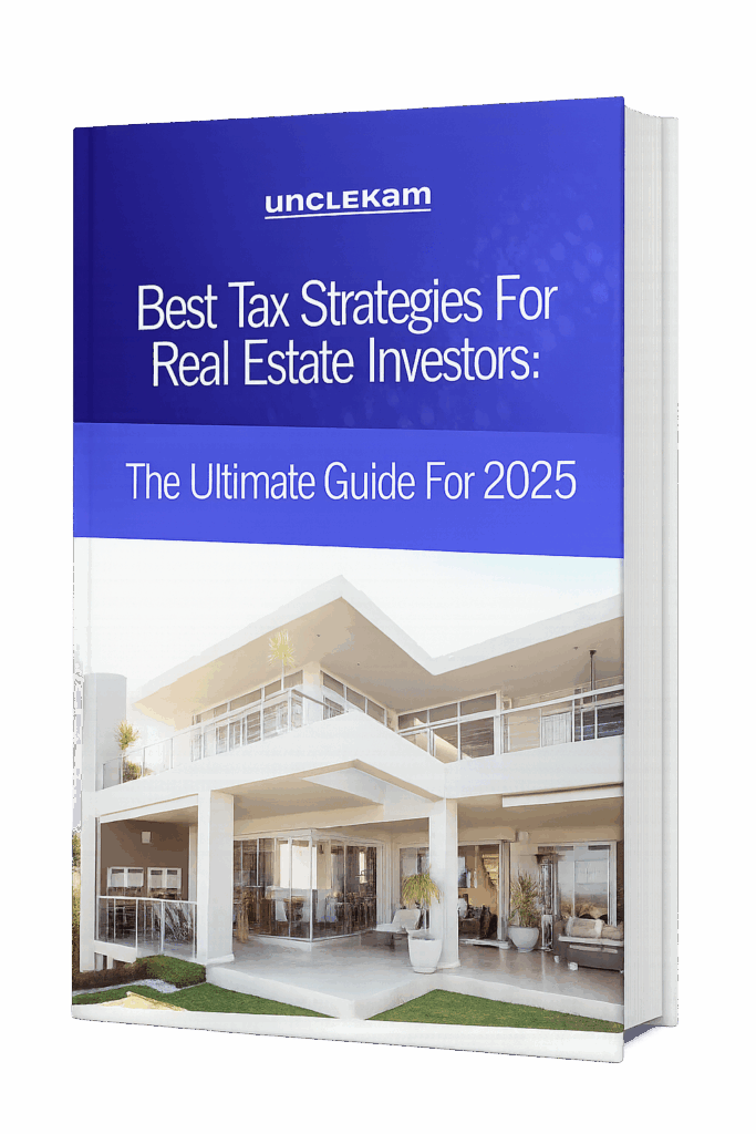 Cover of the Uncle Kam ebook: 'Best Tax Strategies For Real Estate Investors: The Ultimate Guide For 2025'.