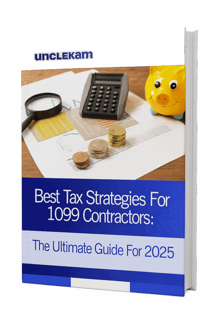 Cover of the Uncle Kam ebook: 'Best Tax Strategies For 1099 Contractors: The Ultimate Guide For 2025'.