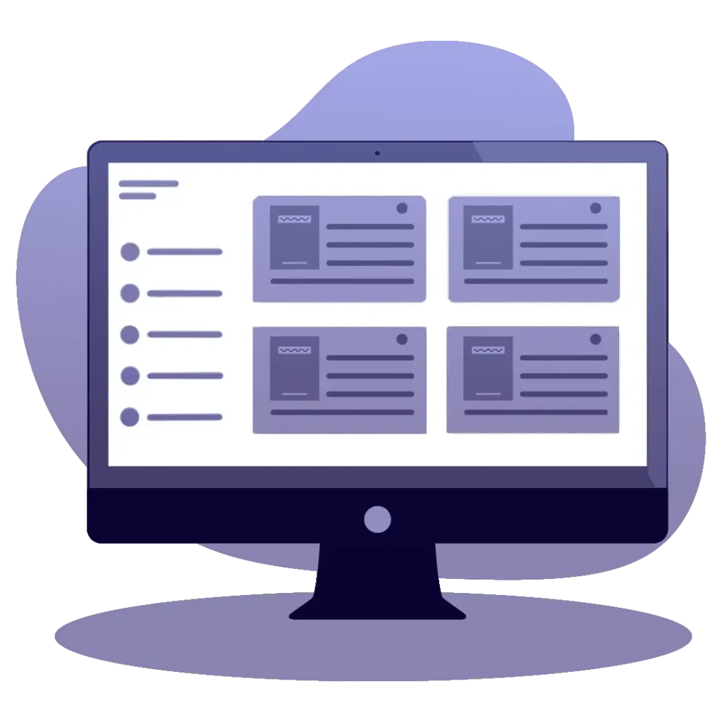 An illustration of a computer monitor displaying a dashboard or a grid of online resources.