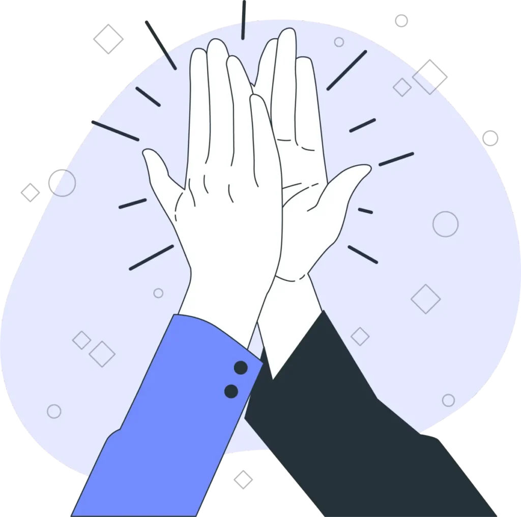 An illustration of two people in business attire giving a high-five, representing success and partnership.