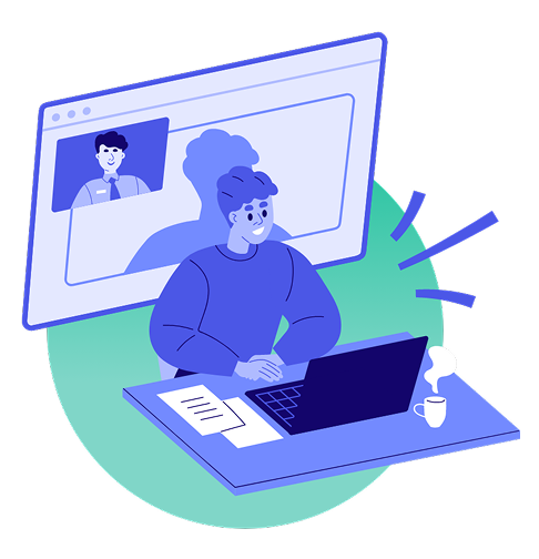 An illustration of a person having a virtual meeting with a tax professional.