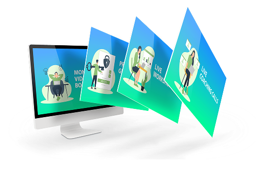 An illustration of a computer monitor with several screens flying out of it, representing a variety of online services or resources.