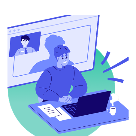 An illustration of a person having a virtual meeting with a tax professional.