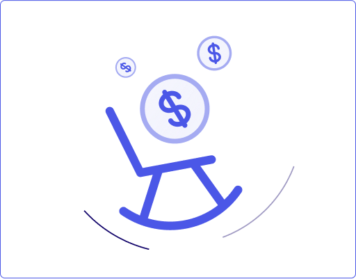 An icon of a rocking chair and dollar coins, representing retirement savings.