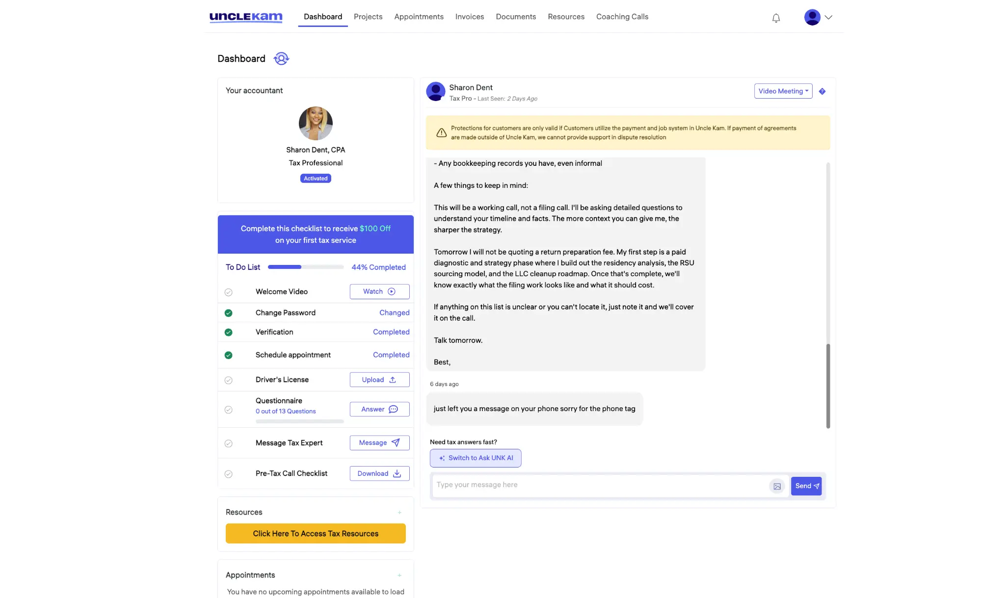 Uncle Kam Client Dashboard